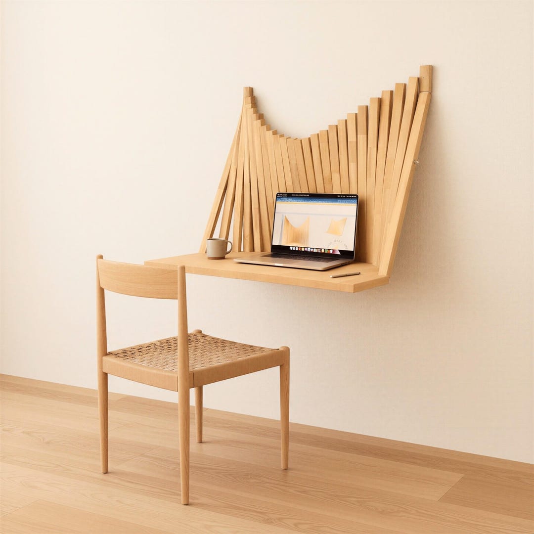 Parametric Flow Wall Desk | Solid Wood Folding Workspace | Space Saving ...