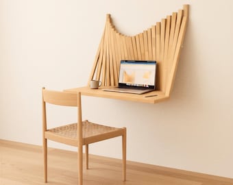 Scrivania a parete Parametric Flow / Postazione di lavoro pieghevole in legno massello / Mobile salvaspazio