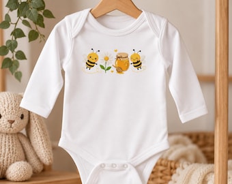 Bee Baby Bodysuit, Honey Bee Baby Outfit, Long Sleeve Baby Bodysuit, Bee Baby Shower Gift, Newborn Baby Gift, Gender Neutral Baby Clothes
