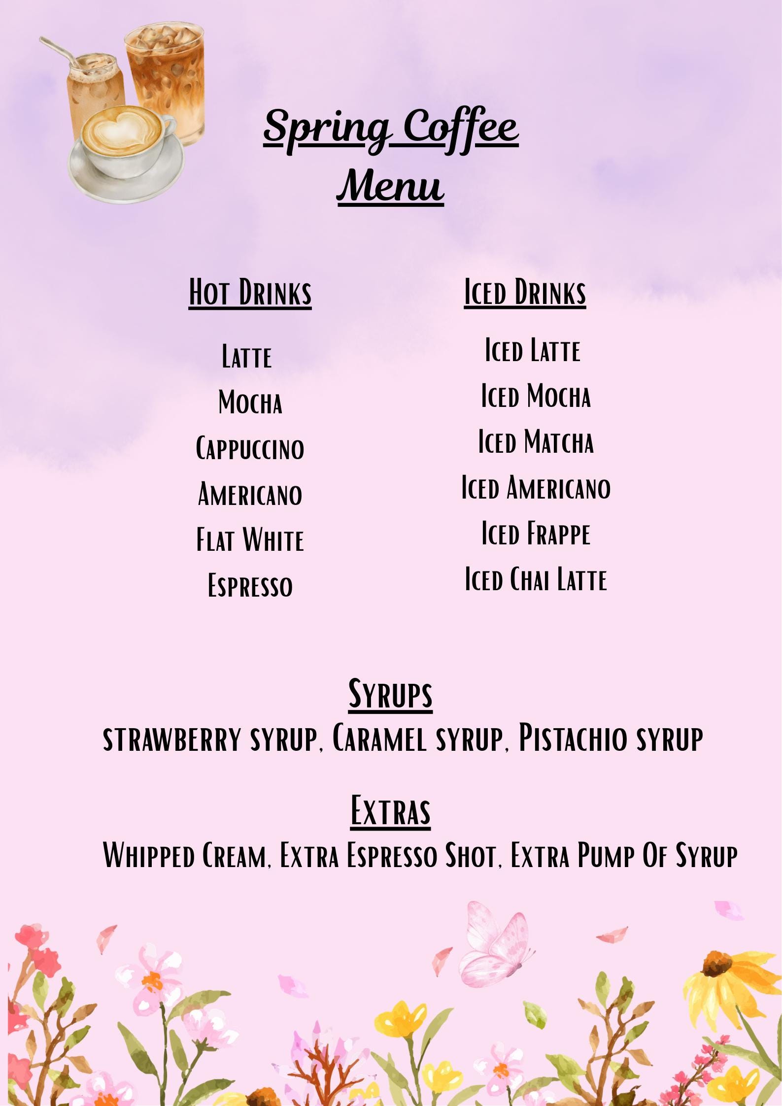 Simple Spring Menu Template Simple Spring Coffee Menu Template - Etsy