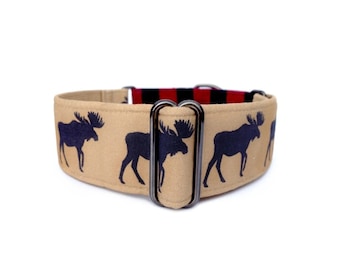 Moose Lodge Martingale OR Quick Release Buckle Collar - Red and Black Buffalo Plaid, Rustic Dog Collar in 1 inch or 1.5 inch