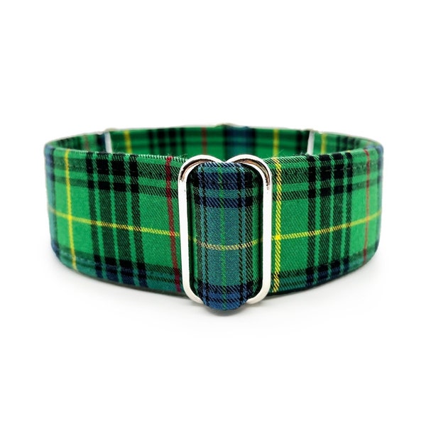 Bailey Tartan Martingale OR Side Release Buckle Dog Collar - Bright, Classic Green Irish Plaid St. Patrick's Day Fabric Wrapped Pet Collar