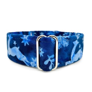 Magic Night Martingale OR Quick Release Buckle Dog Collar - Navy Blue Reindeer, Snowflakes and Winter Trees Custom Pet Collar Made to Order
