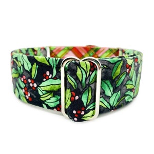 Obroża dla psa z witrażem Holly Martingale OR Quick Release Buckle - czerwona, zielona, różowa, czarna, świąteczna zimowa obroża z materiału
