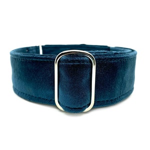 Moonlit Velvet-Wrapped Martingale OR Quick Release Buckle Dog Collar - Soft, Wide, Navy Blue Luxury Velvet Pet Collar for Sensitive Necks