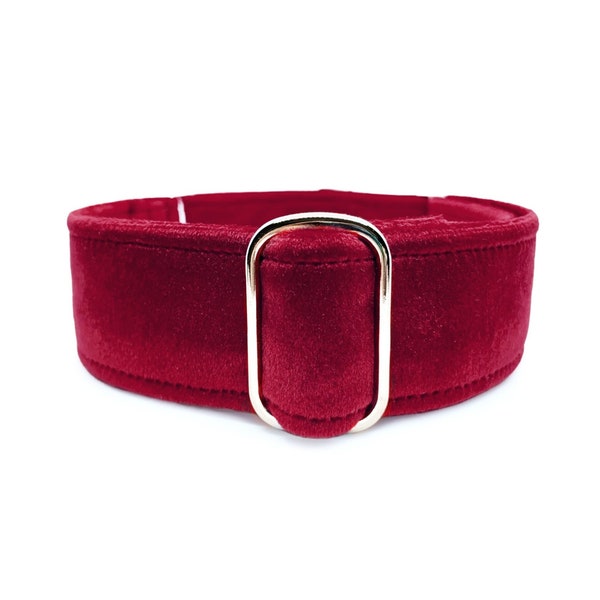 Garnet Velvet-Wrapped Martingale OR Quick Release Buckle Dog Collar - Soft Crimson Red Christmas Velvet Collar for Sensitive Necks