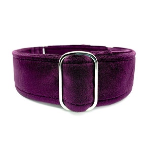 Aubergine Velvet-Wrapped Martingale OR Quick Release Buckle Dog Collar - Soft, Dark Plum Purple Luxury Velvet Collar for Sensitive Necks