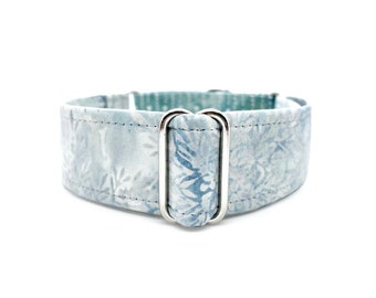 Winter Day Martingale OR Quick Release Buckle Dog Collar - Blue Gray White Snowflakes and Icicles Custom Batik Pet Collar, Made to Order