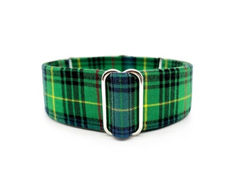 Bailey Tartan Martingale OR Side Release Buckle Dog Collar - Bright, Classic Green Irish Plaid St. Patrick's Day Fabric Wrapped Pet Collar