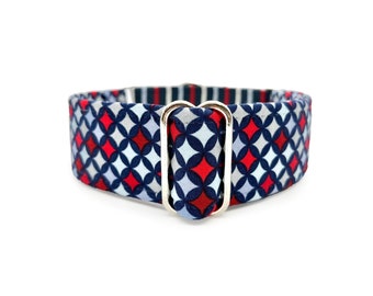 American Star Martingale OR Quick Release Buckle Dog Collar - Red, White and Blue Modern Stars & Stripes, Patriotic 4th of July Pet Collar