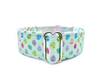 Painted Easter Eggs Martingale OR Quick Release Buckle Dog Collar - Bright Pastel Easter Eggs and Pastel Swirl Fabric-Wrapped Pet Collar