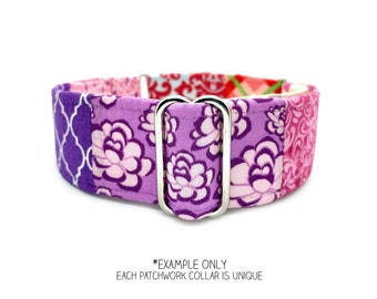 Pink & Purple Patchwork Dog Collar, Unique One of a Kind 1 inch, 1.5 inch, 2 inch Martingale or Side Release Buckle Collar for Girl Dogs