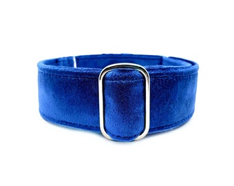 Sapphire Velvet Martingale OR Quick Release Buckle Dog Collar - Soft, Wide, Royal Blue Luxury Velvet-Wrapped Pet Collar for Sensitive Necks