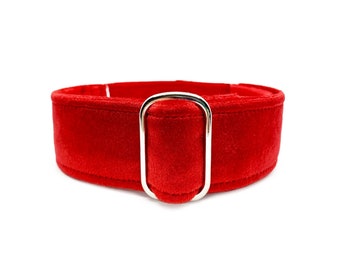 Ruby Velvet Martingale OR Quick Release Buckle Dog Collar - Soft Bright Red Velvet-Wrapped Luxury Pet Collar for Sensitive Necks