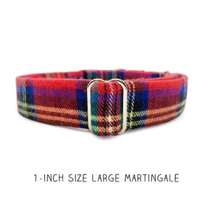 1-inch size Large Red Tartan Flannel Martingale Dog Collar, Finished and Ready to Ship
