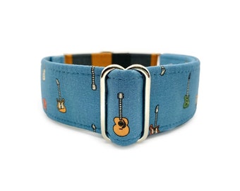 Guitars Martingale OR Quick Release Buckle Collar - 1-inch, 1.5-inch or 2-inch Blue Modern Music and Plaid Custom Pet Collar