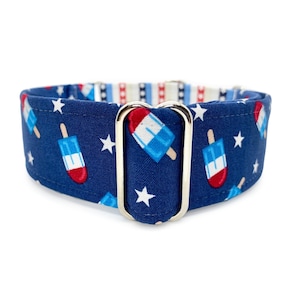 Firecracker Martingale OR Quick Release Buckle Dog Collar - Red, White and Blue Stars and Stripes, 4th of July Patriotic Summer Pet Collar