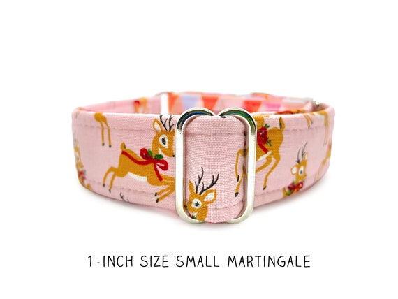 1 inch Size Small Pink Reindeer Christmas Martingale Dog Collar