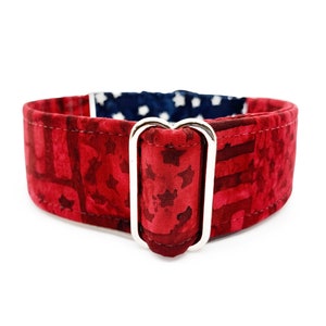 Freedom Batik Martingale OR Quick Release Buckle Dog Collar - Red, White and Blue Stars and Stripes, 4th of July Patriotic Summer Pet Collar