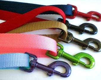 Nylon Dog Leash - Short, Long or Extra Long Strong Webbing Dog Leash with Optional Traffic Handle, Custom Length and Color Training Lead