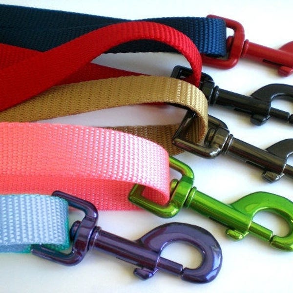 Nylon Dog Leash - Short, Long or Extra Long Strong Webbing Dog Leash with Optional Traffic Handle, Custom Length and Color Training Lead