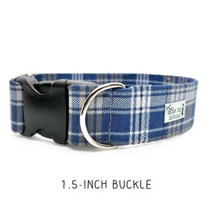 Weekend Plaid Martingale OR Side Release Buckle Dog Collar Neutral Blue and Gray Casual Classic Tartan Plaid Fabric Wrapped Boy Pet Collar image 5