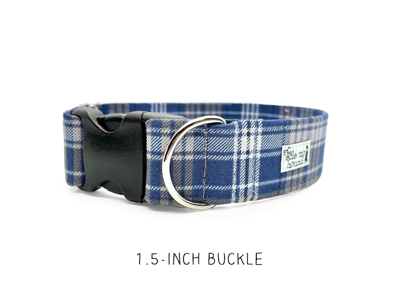 Weekend Plaid Martingale OR Side Release Buckle Dog Collar Neutral Blue and Gray Casual Classic Tartan Plaid Fabric Wrapped Boy Pet Collar image 5