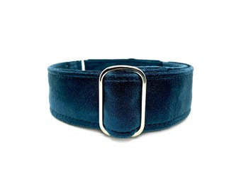 Moonlit Velvet-Wrapped Martingale OR Quick Release Buckle Dog Collar - Soft, Wide, Navy Blue Luxury Velvet Pet Collar for Sensitive Necks