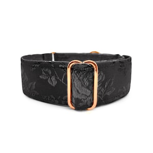 Halloween Edition Black Rose Satin Martingale OR Side Release Buckle Dog Collar, Dark Romantic Spooky Haunted Custom Made Brocade Pet Collar
