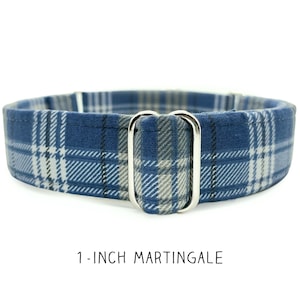 Weekend Plaid Martingale OR Side Release Buckle Dog Collar Neutral Blue and Gray Casual Classic Tartan Plaid Fabric Wrapped Boy Pet Collar image 4