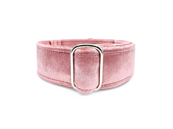 Rose Quartz Velvet-Wrapped Martingale OR Quick Release Buckle Dog Collar - Soft Mauve Pink Luxury Velvet Pet Collar for Sensitive Necks