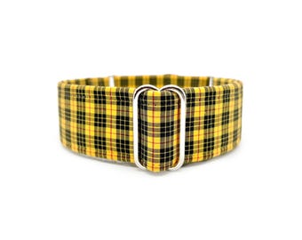 Scotch Tartan Martingale OF hondenhalsband met zijsluiting - aangepaste felgele, zwarte, rode MacLeod of Lewis mini tartan geruite halsband voor huisdieren