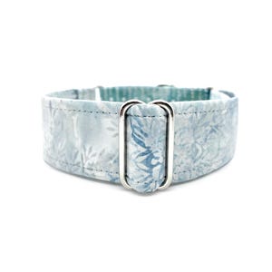 Winter Day Martingale OR Quick Release Buckle Dog Collar - Blue Gray White Snowflakes and Icicles Custom Batik Pet Collar, Made to Order
