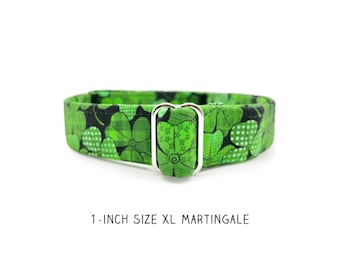 1-inch size Extra Large Shamrock Martingale Dog Collar - Black & Green St. Patrick's Day Pet Collar for Big Dogs, Finished and Ready to Ship
