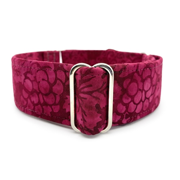 Vineyard Martingale OR Side Release Buckle Dog Collar - Soft Burgundy Wine Batik Grapes and Merlot Medallion Lace Fabric Wrapped Pet Collar