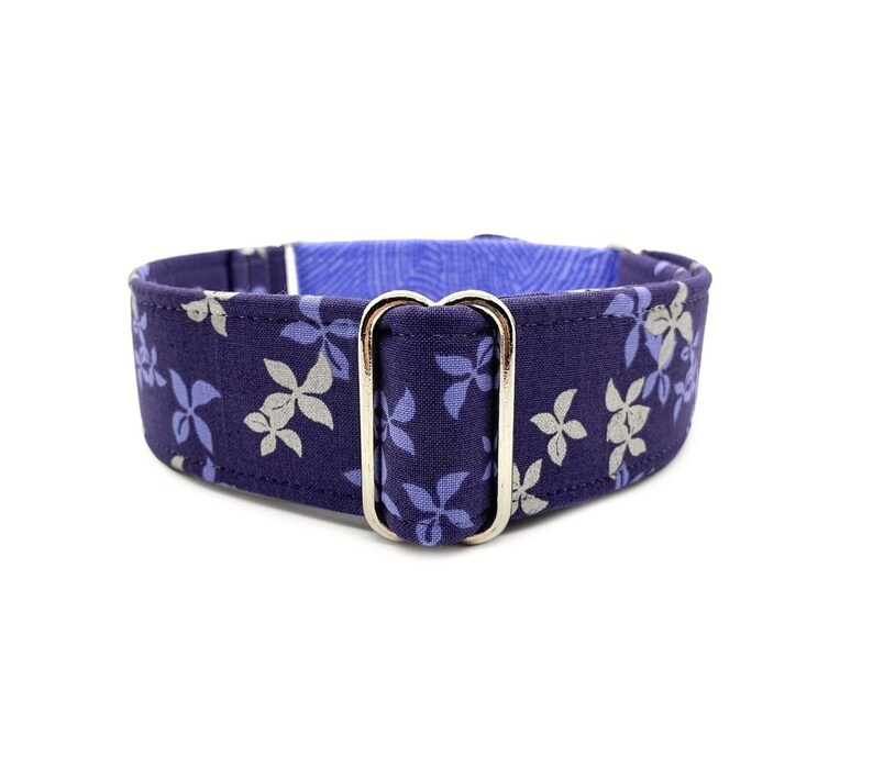 indigo purple floral dog collar.