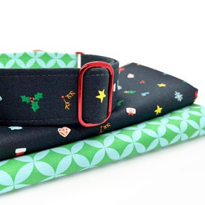 Christmas Icon Martingale OR Side Release Buckle Dog Collar Festive Pet collar with Christmas Trees, Stockings, Holly, Santa Hats and Snow image 3