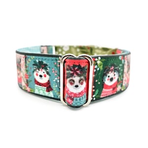 Storybook Winter Woodland Martingale OR Side Release Buckle Dog Collar - 1-inch or 1.5-inch Christmas Floral, Bear, Fox, Hedgehog Pet Collar