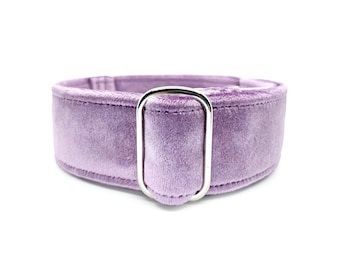 Amethyst Velvet Wrapped Martingale OR Quick Release Buckle Dog Collar - Soft, Light Purple Luxury Velvet Pet Collar for Sensitive Necks