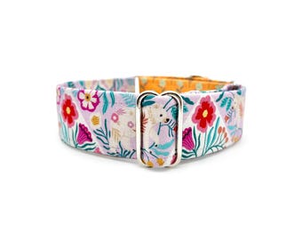 Lilac Bears and Floral Fabric-Wrapped Martingale OR Side Release Buckle Dog Collar