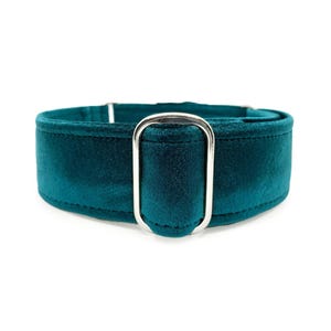 Atlantis Velvet-Wrapped Martingale OR Quick Release Buckle Dog Collar - Soft Deep Teal Patina Blue Velvet Pet Collar for Sensitive Necks
