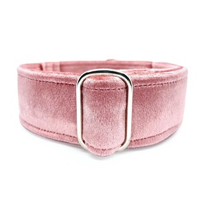 Rose Quartz Velvet-Wrapped Martingale OR Quick Release Buckle Dog Collar - Soft Light Pink Luxury Velvet Pet Collar for Sensitive Necks