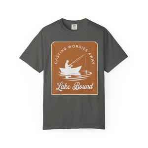 Casting Worries Away, Unique graphic fishing shirt for bass and fly angler retro graphic design gift for him her