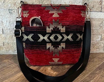 Crossbody tapestry bag w/ outside pockets