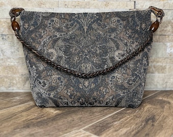 Beryl Tapestry shoulder bag in charcoal, grey and beige