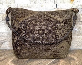 Anisa Boho bag in Kilim design tapestry in browns and beiges