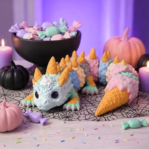 Ice Cream Cone Dragon STL & 3MF | Articulated Flexi Waffle Cone Dragon 3D Print File | Cute Fantasy Dragon | 3D fidget Toy
