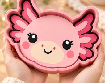 Bandeja Porta-Joias Axolotl STL e 3MF | Arquivo para Impressão 3D de Bandeja Axolotl Fofa e Kawaii | Decoração para Casa | Porta-Joias | Bandeja para Festas