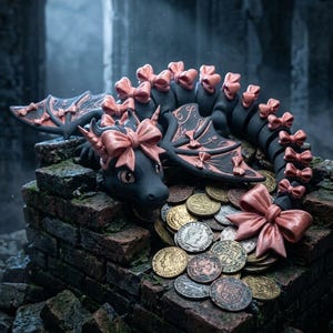 Bow Articulated Dragon STL & 3MF | Cute Flexi Dragon | Coquette Dragon STL File | Print in Place | Fantasy Dragon Toy