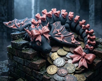 Bow Articulated Dragon STL & 3MF | Cute Flexi Dragon | Coquette Dragon STL File | Print in Place | Fantasy Dragon Toy